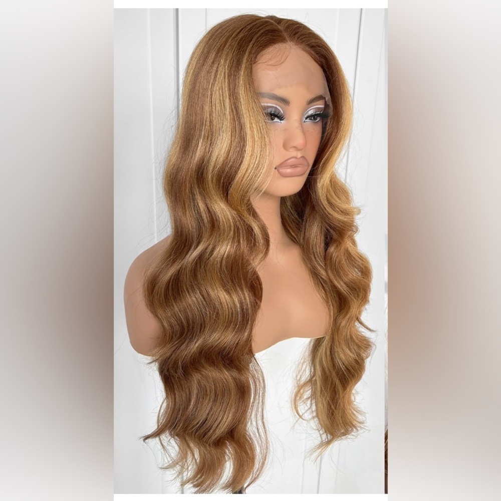 Wavy lace front wig with highlights